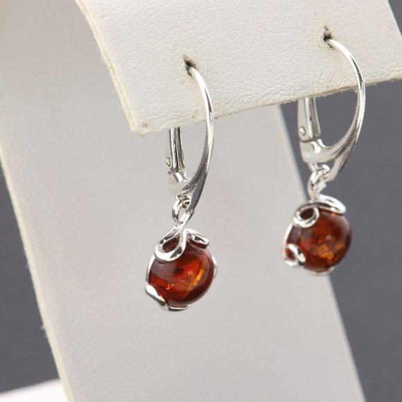 Sterling silver earrings with natural Baltic amber, amber drop earrings - Picture 7 of 14